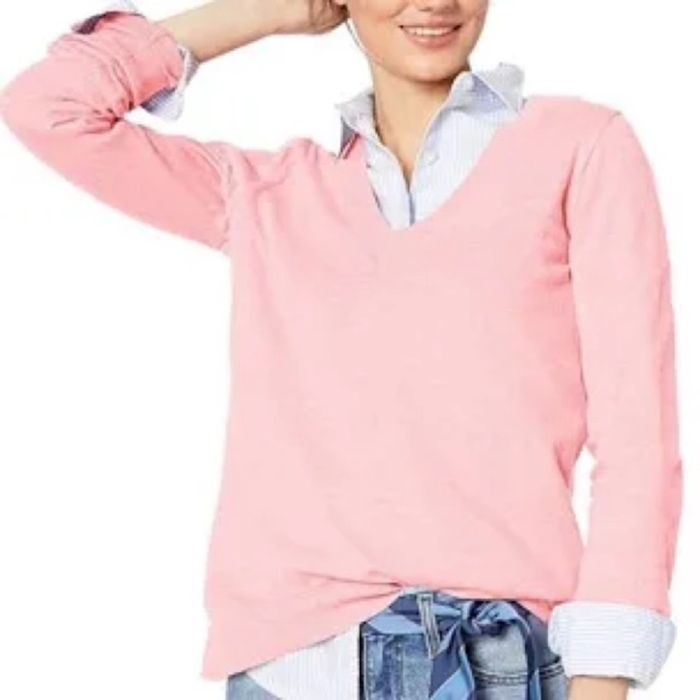 J Crew mercantile cotton v neck pink sweater with split hem size Large